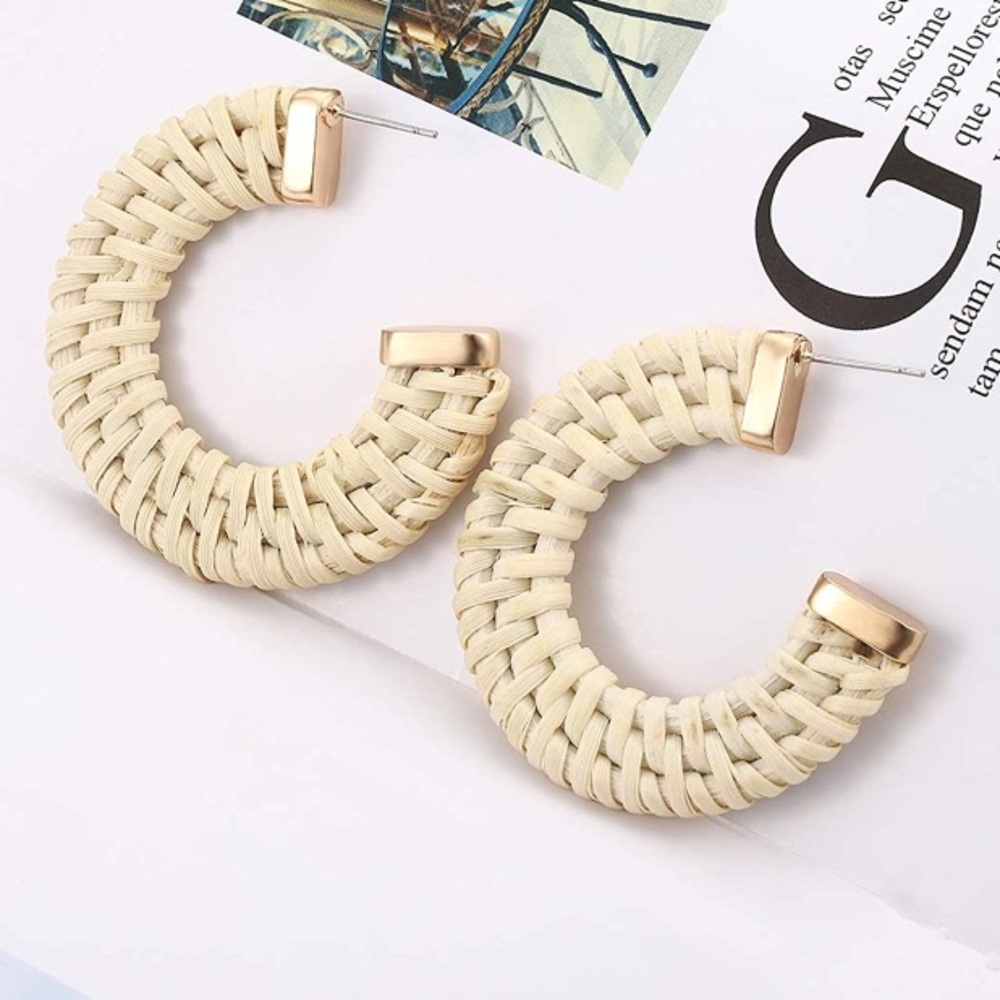 Take Me Away Bohemian Handmade Rattan Neutral Statement Earrings - Picture 7 of 9
